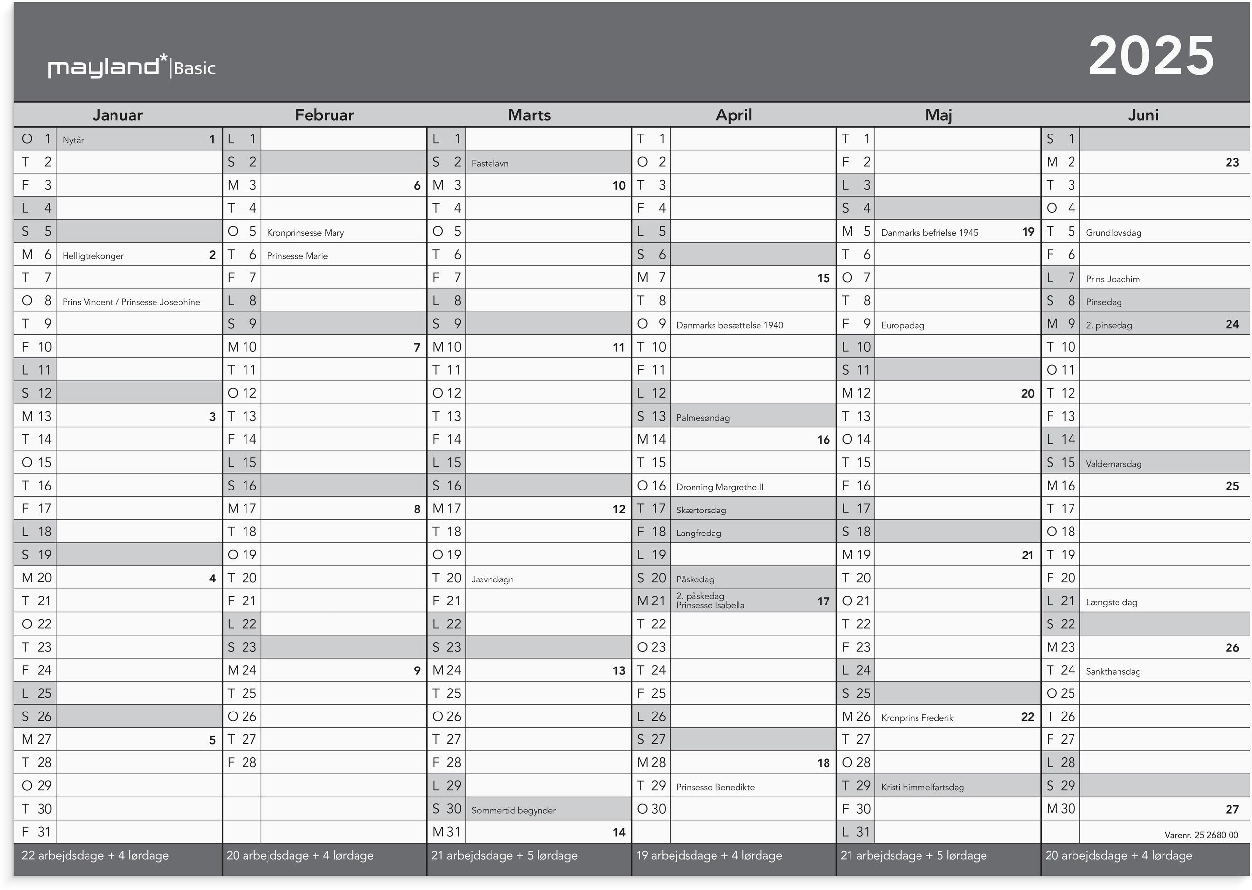 Basic kontorkalender A4 2025