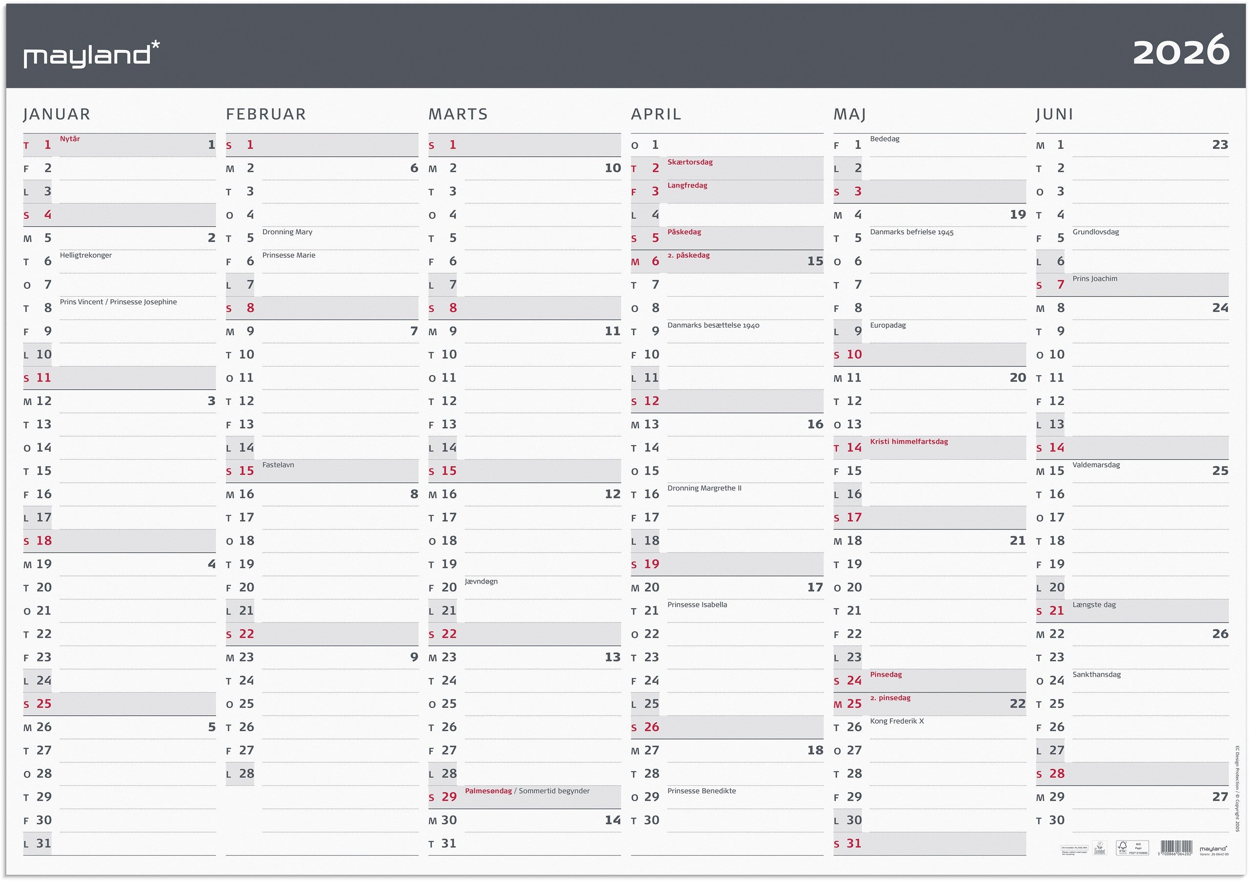 Kæmpekalender Moderne 2x6 mdr. papir rør 2026