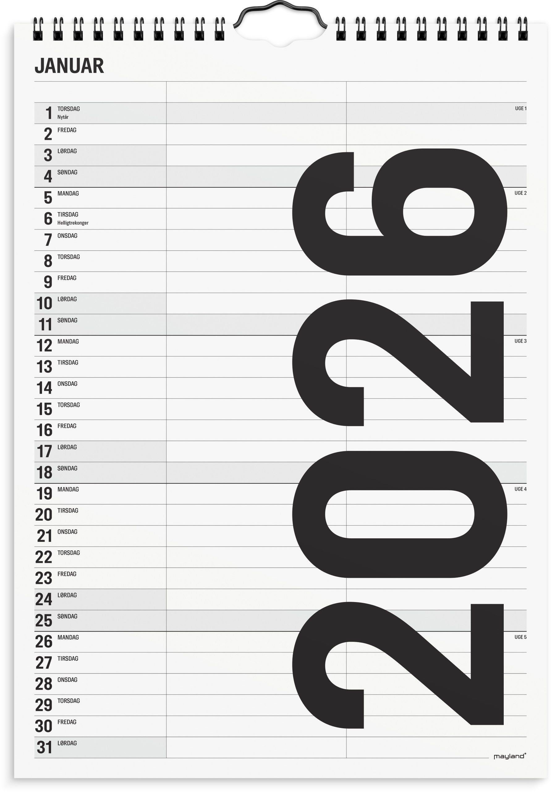 Familiekalender Black and white 2 kol. 2026