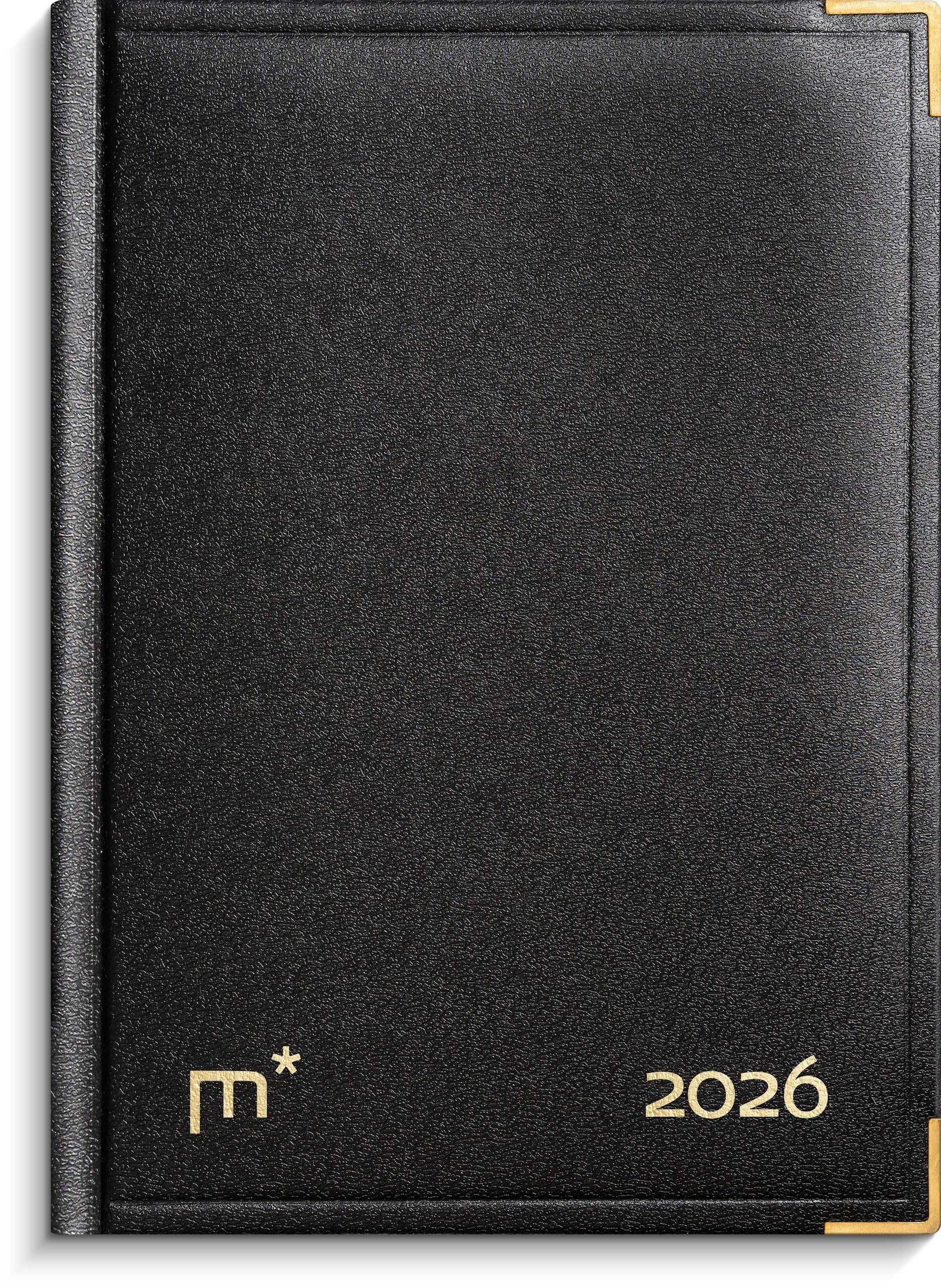 Årbog dagkalender sort kunstskind indbundet 2026