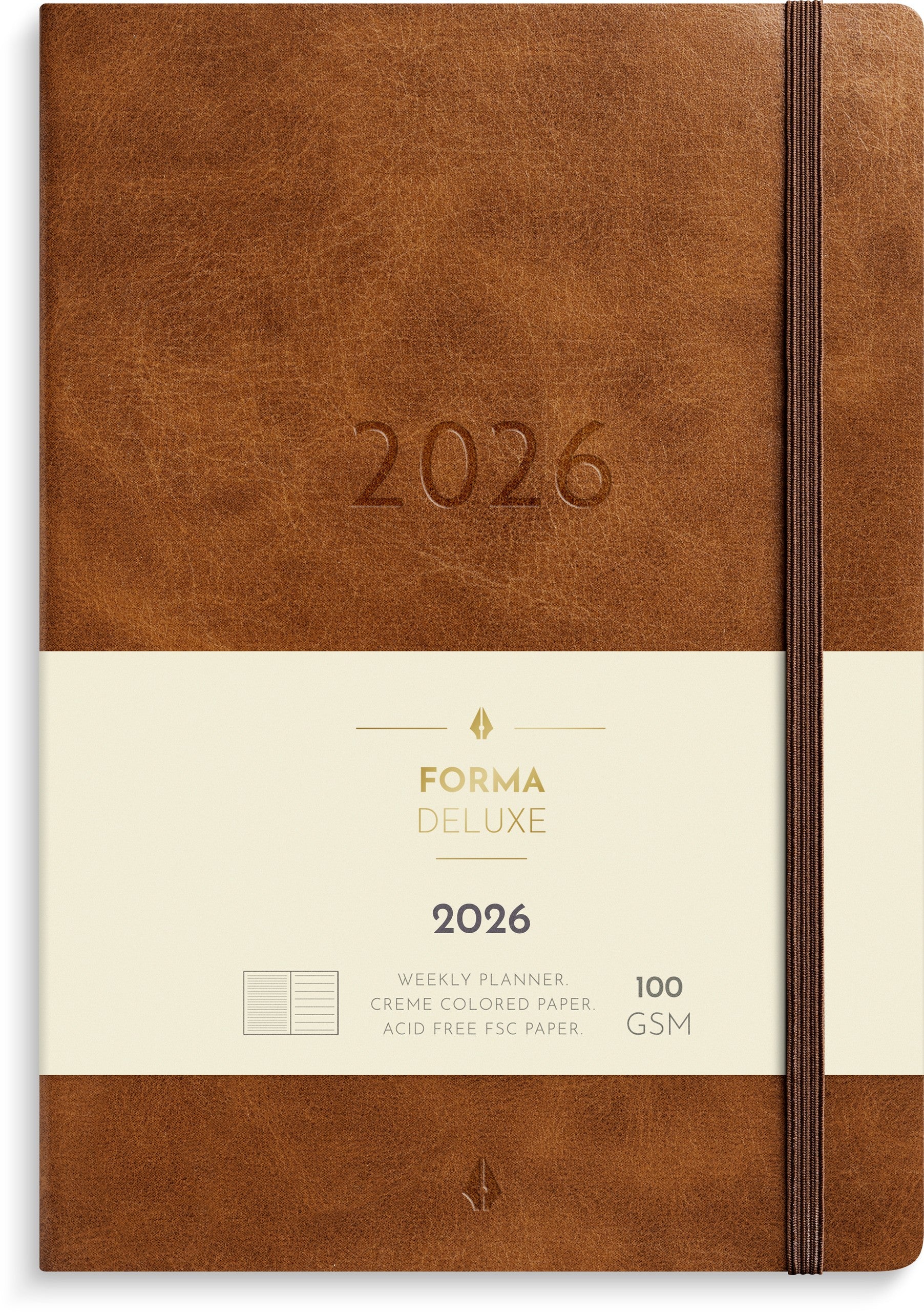 A5 Forma Deluxe ugekalender tværf. brun kunstskind 2026