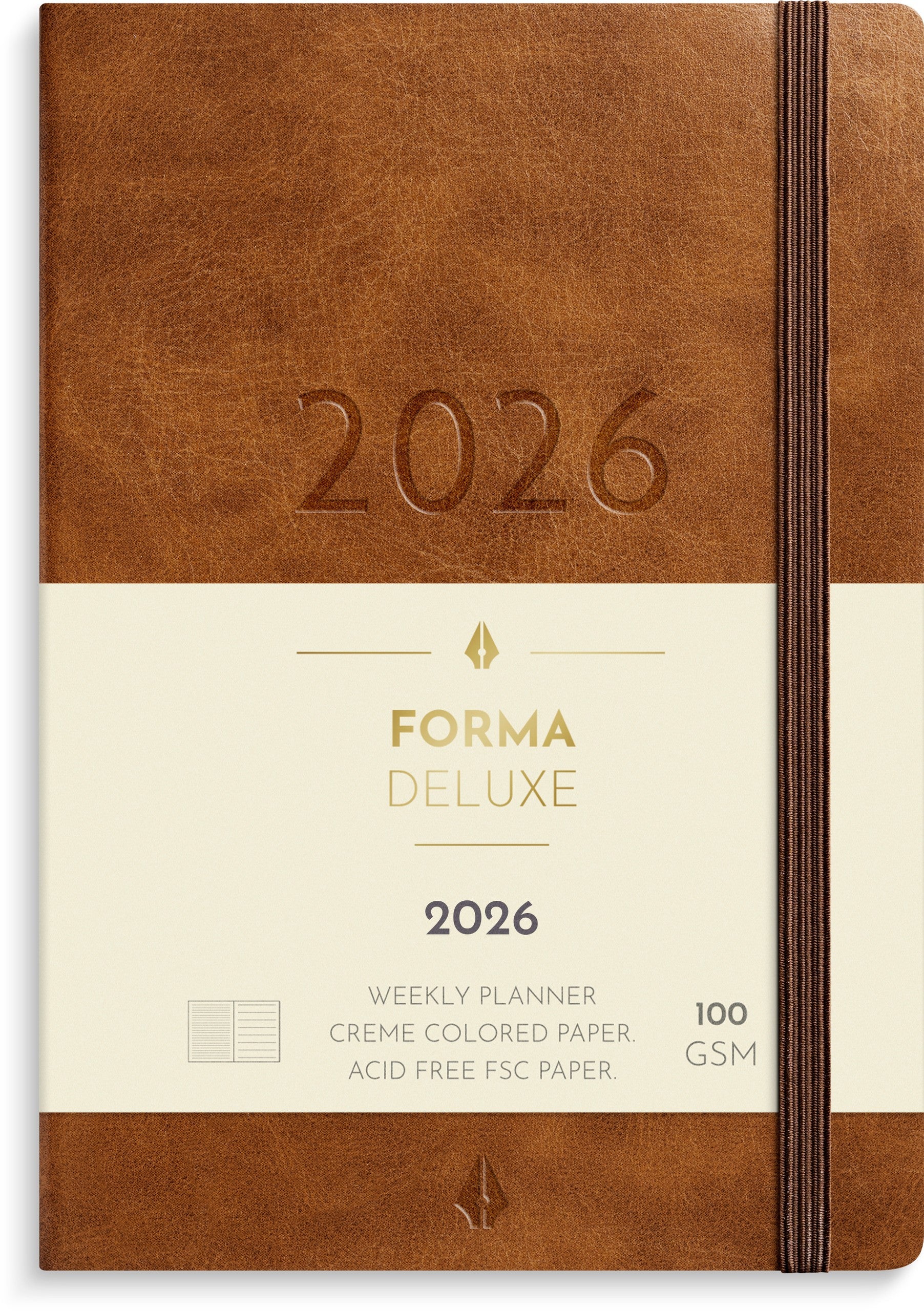 A6 Forma Deluxe ugekalender tværf. brun kunstskind 2026