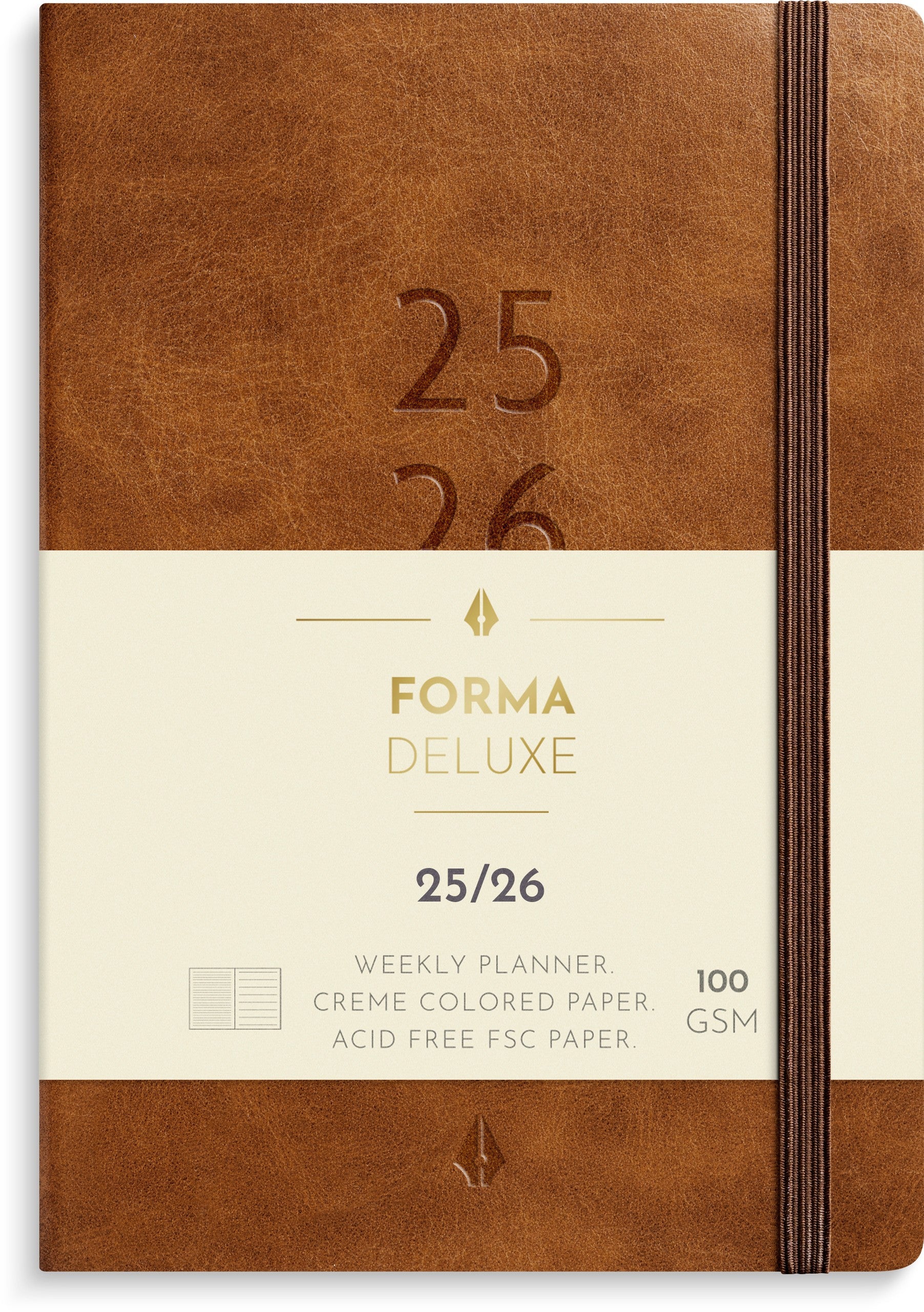 Studie A6 Forma Deluxe ugekalender tværf. brun kunstskind 2025/2026