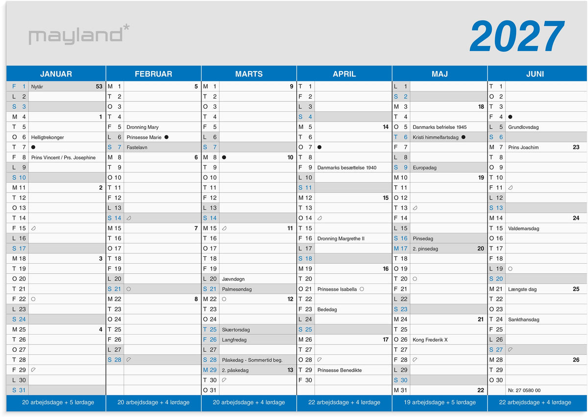 Kontorkalender Klassisk A5 2027