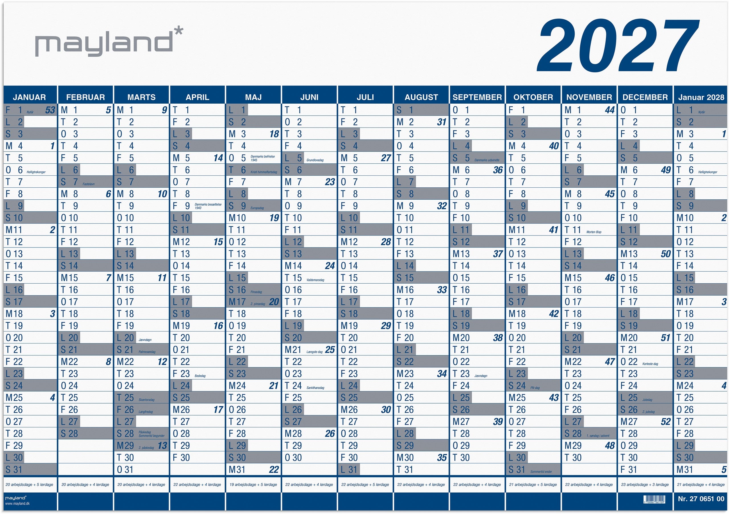Kæmpekalender 1x13 mdr. PP-plast rør 2027