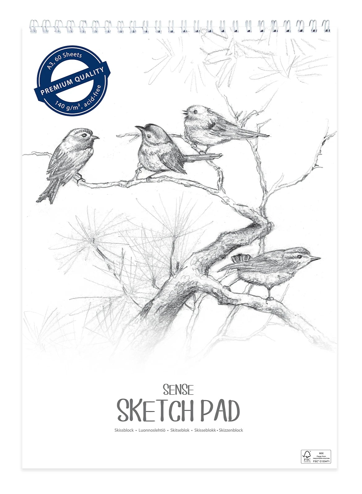 Sense artist skitseblok med topspiral A3 140 g / 60 bl.