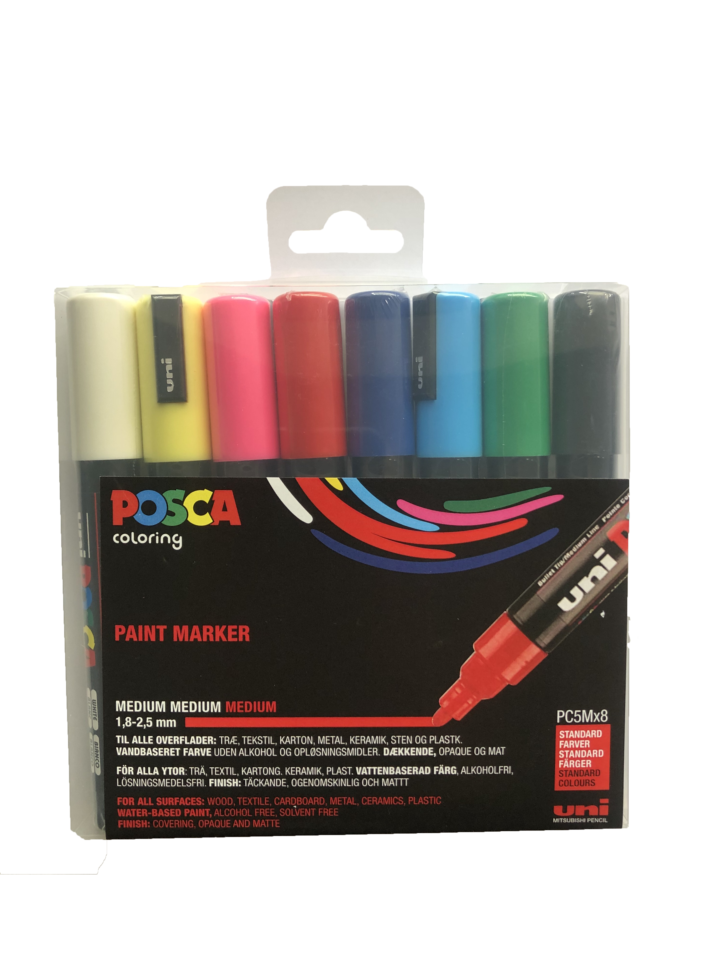 POSCA Tusser Sæt – PC-5M Medium Spids (1,8–2,5 mm) – 8 Vandbaserede Tuscher