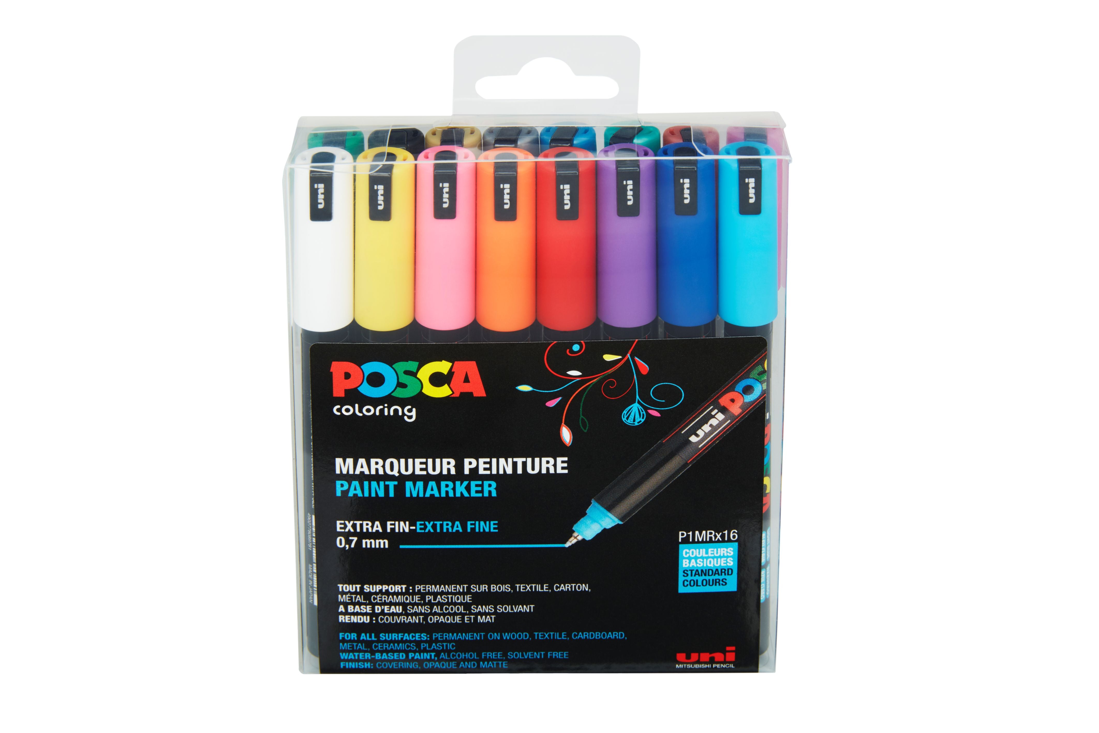 POSCA Tusser Sæt – PC-1MR Extra Fine Nålespids (0,7 mm) – 16 Vandbaserede Tuscher