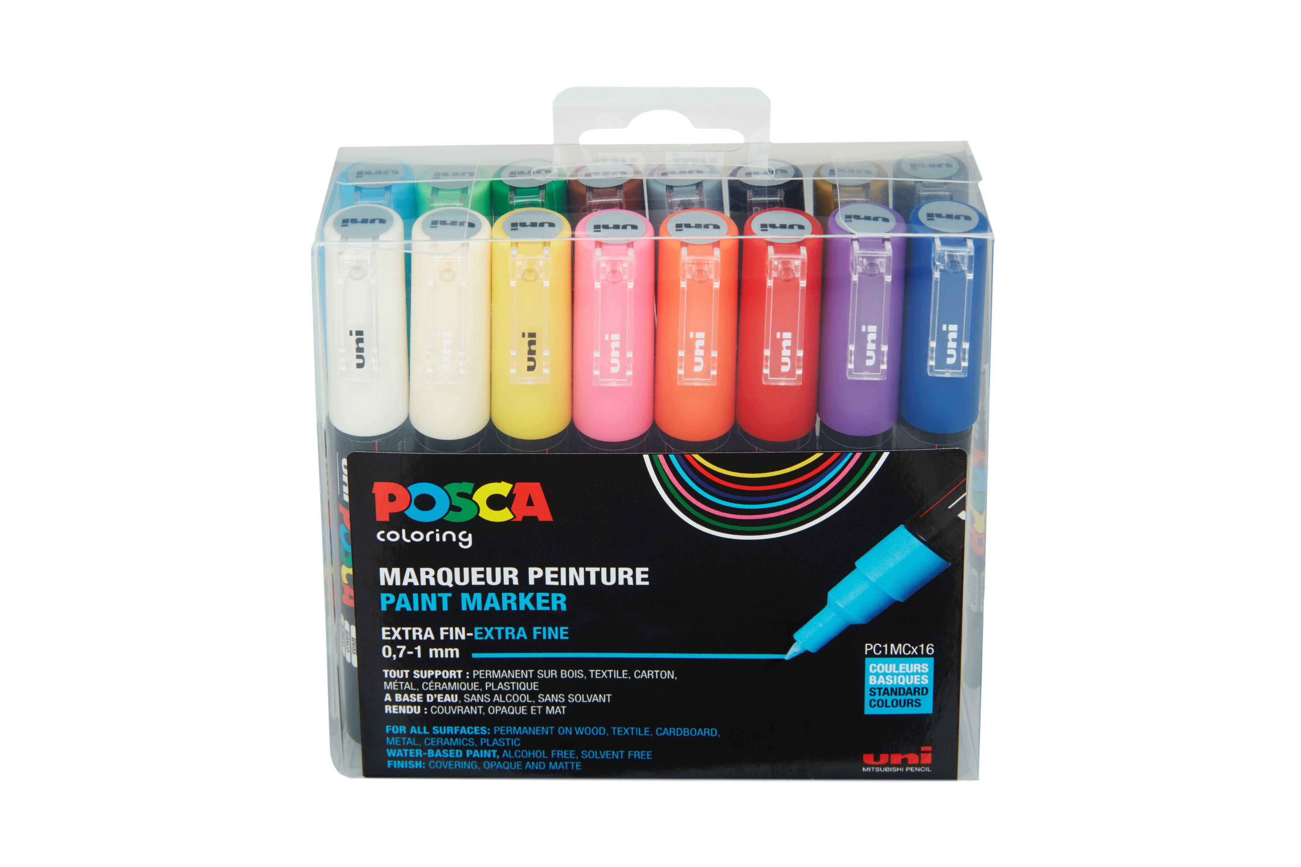 POSCA Tusser Sæt – PC-1MC Extra Fine (0,7 mm) – 16 Vandbaserede Tuscher