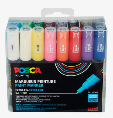 POSCA Tusser Sæt – PC-1MC Extra Fine (0,7 mm) – 16 Vandbaserede Tuscher