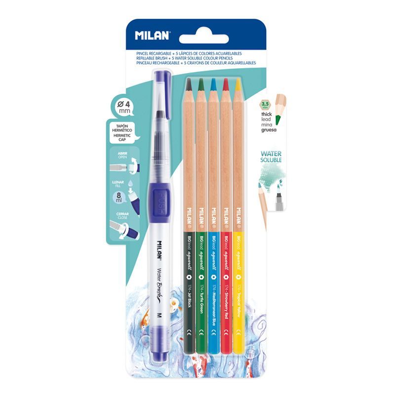 Milan akvarelpenne med vandpensel – 5-pack