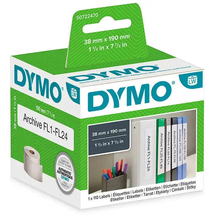 Dymo LabelWriter Brevordner Etiket(99018), str. 38 x 190 mm Sort på Hvid 110 stk