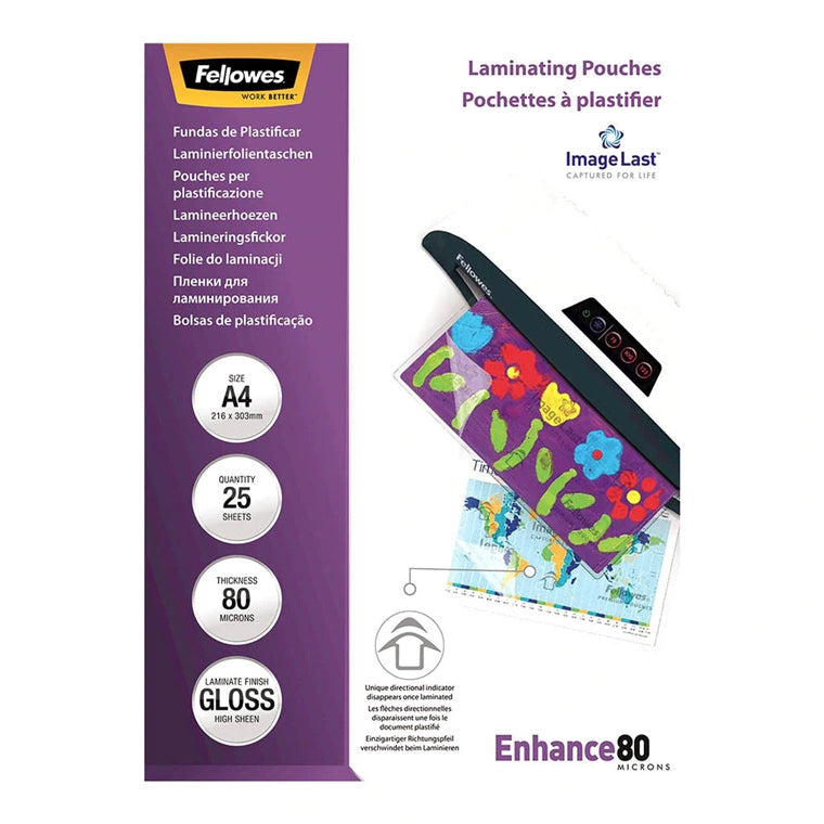 Fellowes A4 Blank/Glossy 80 mic. lamineringslomme
