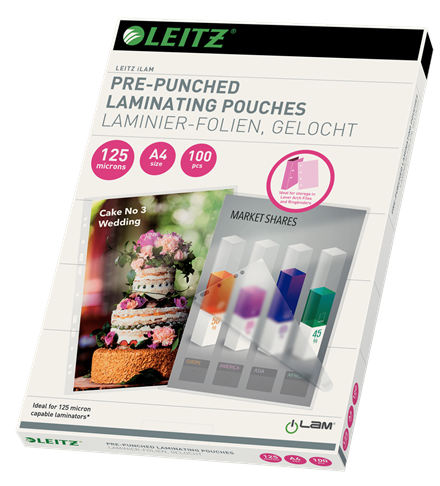 Leitz A4 med huller 125 mic. lamineringslommer
