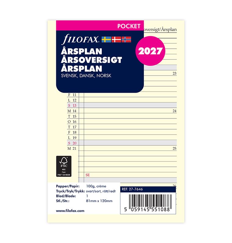 Filofax - Årsplan Pocket 2027 Svensk/Dansk/Norsk