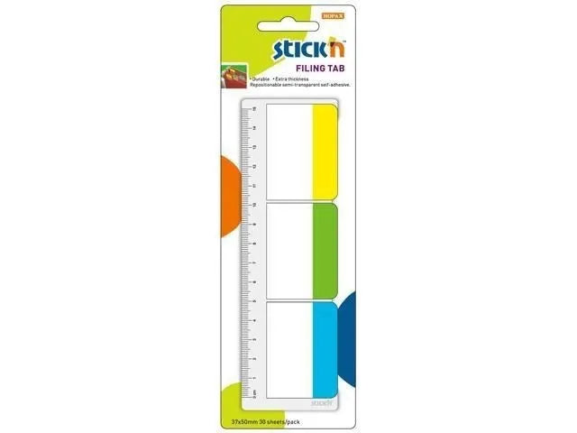 Stick'N - Registerfaner kraftig rød/gul/grøn 37x50mm 3x10ark/pk