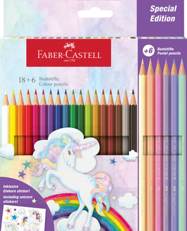 Faber-Castell - Unicorn Special Edition Classic Colour Pencil 18 stk Pastel 6 Stk