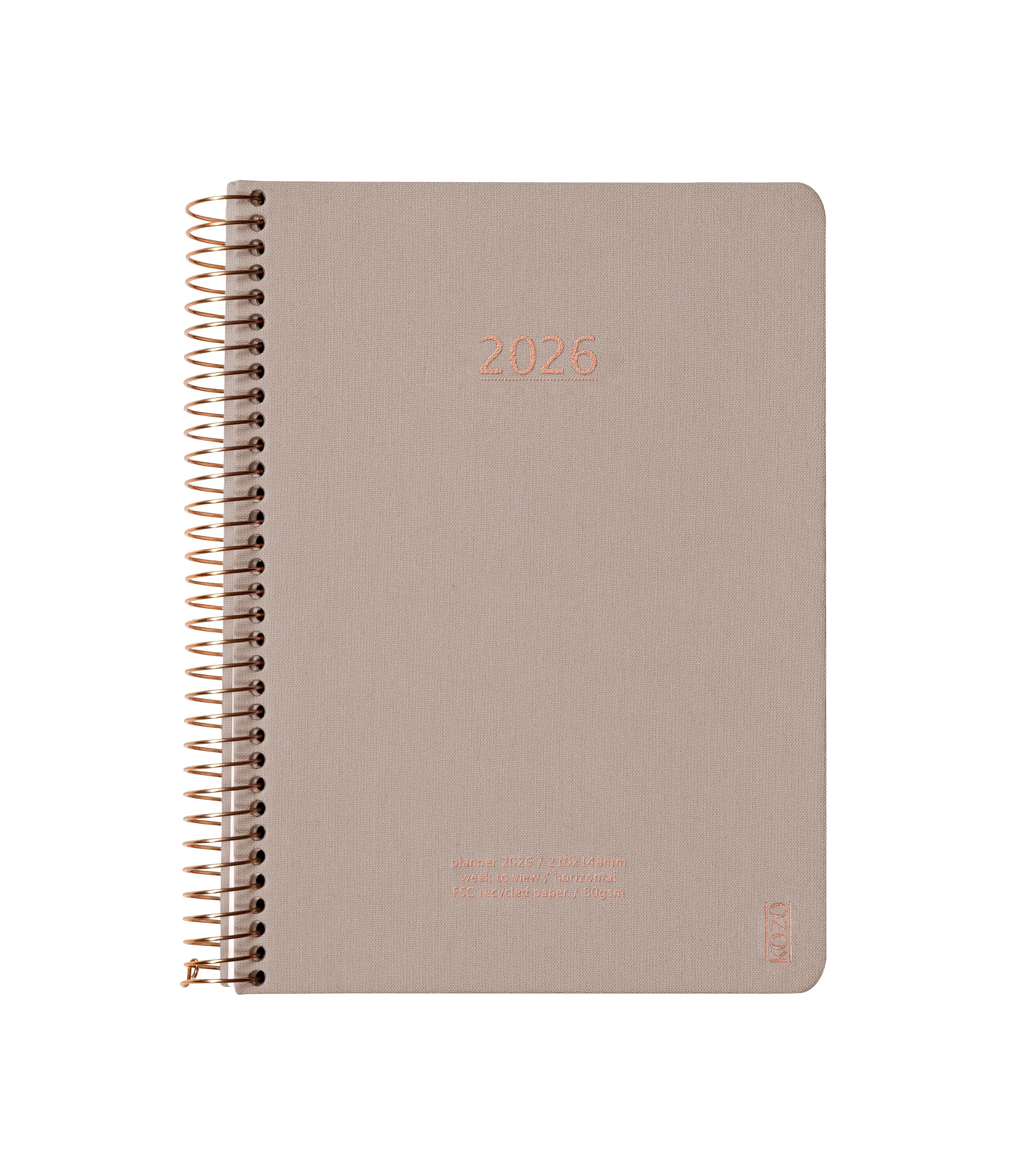 KOZO - Kalender 2026 A5 Uge per opslag Sand