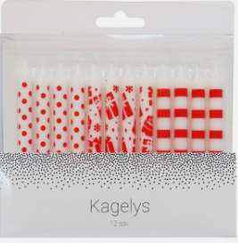 Kagelys 6cm rød/hvid mønstre 12 stk.