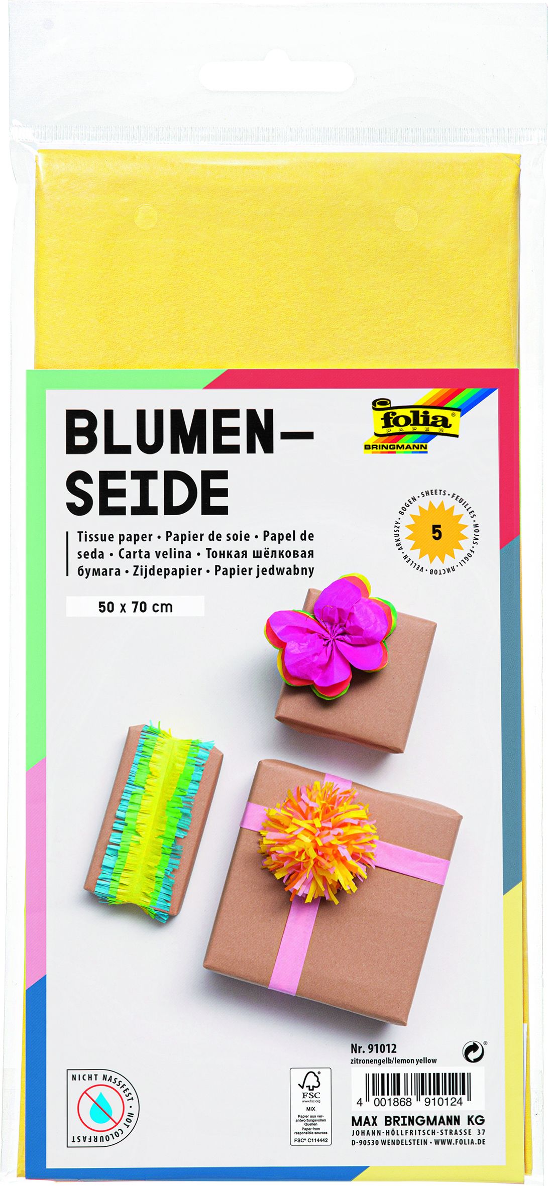 silkepapir Gul 5 ark 50x70cm 20g.