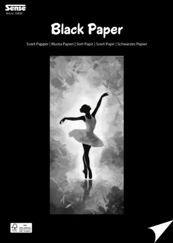 Sense - Blok med sort papir, pen, A4, 30 ark