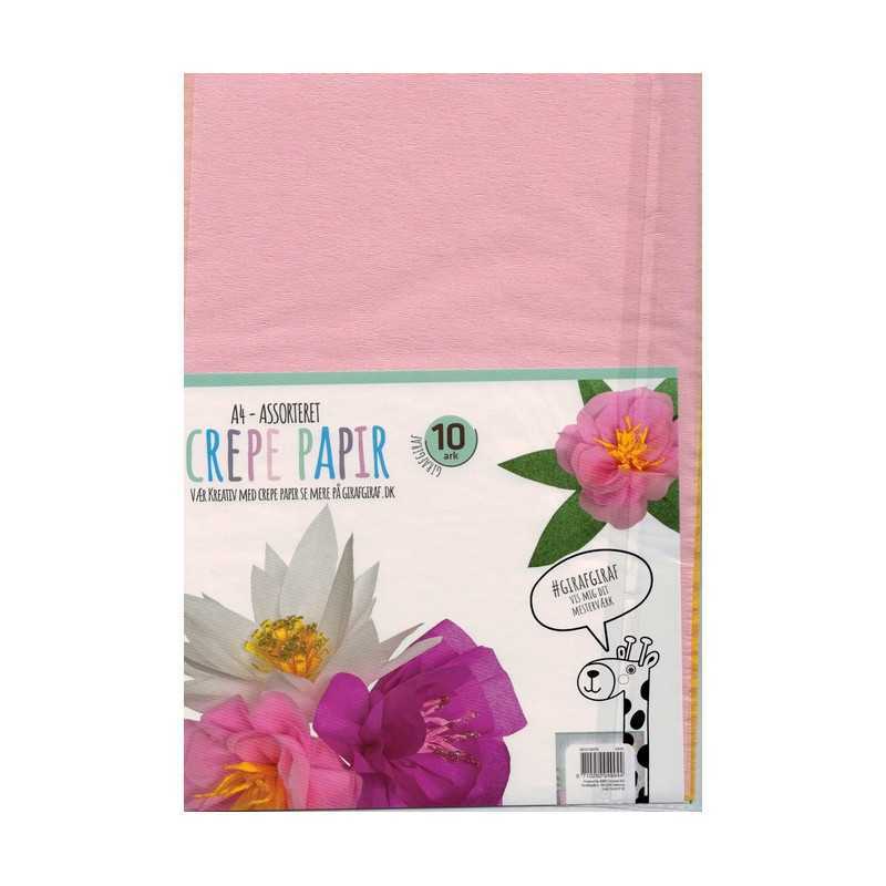 A4 Crepe papir 10 ark (Hvid, Grøn, Magenta, Pink, og Orange)