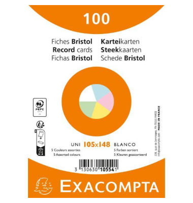 Exacompta - 105x148mm, ass. kartong 100 ark. 5 farver