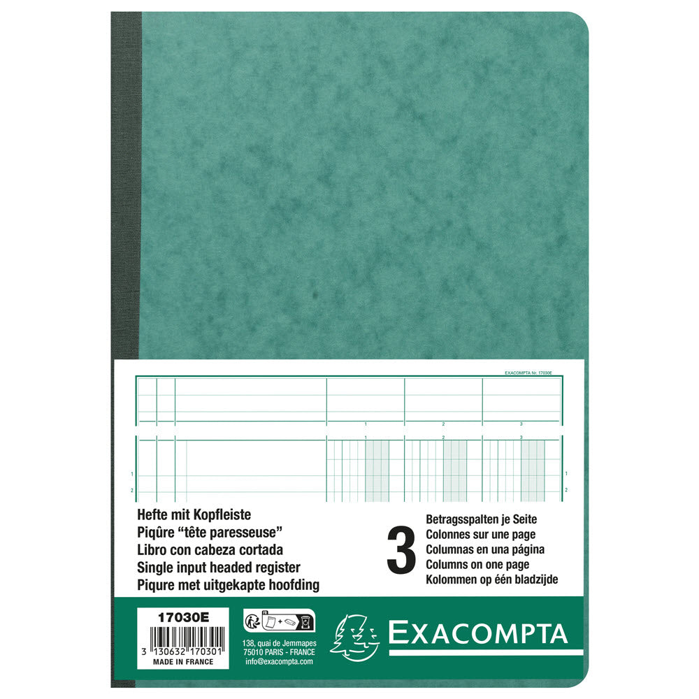 Exacompta Kolonnebog – 3 Kolonner, 34 Linjer, A4 – 40 Ark
