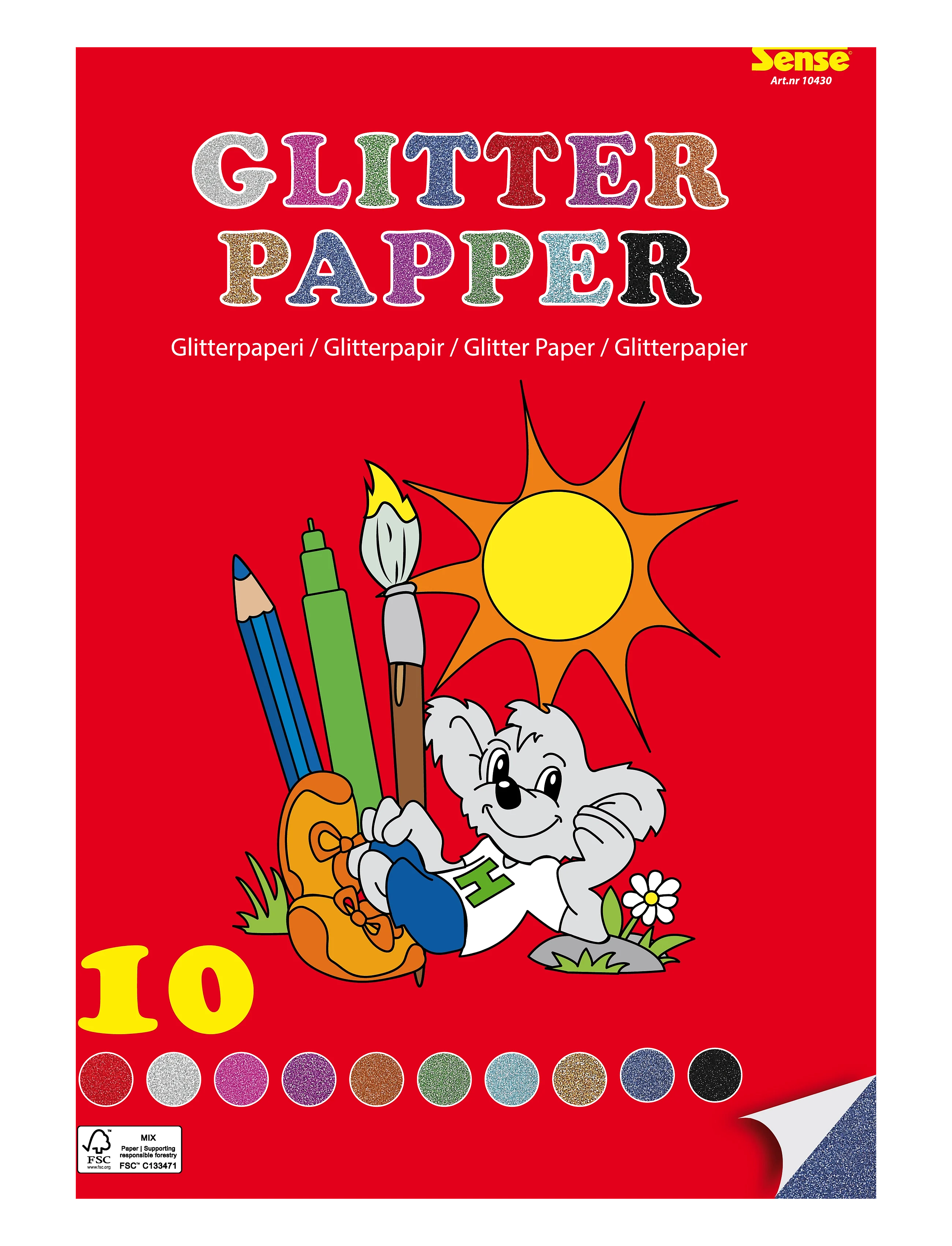 Sense - Glitter Papir A4 10 stk Ass.