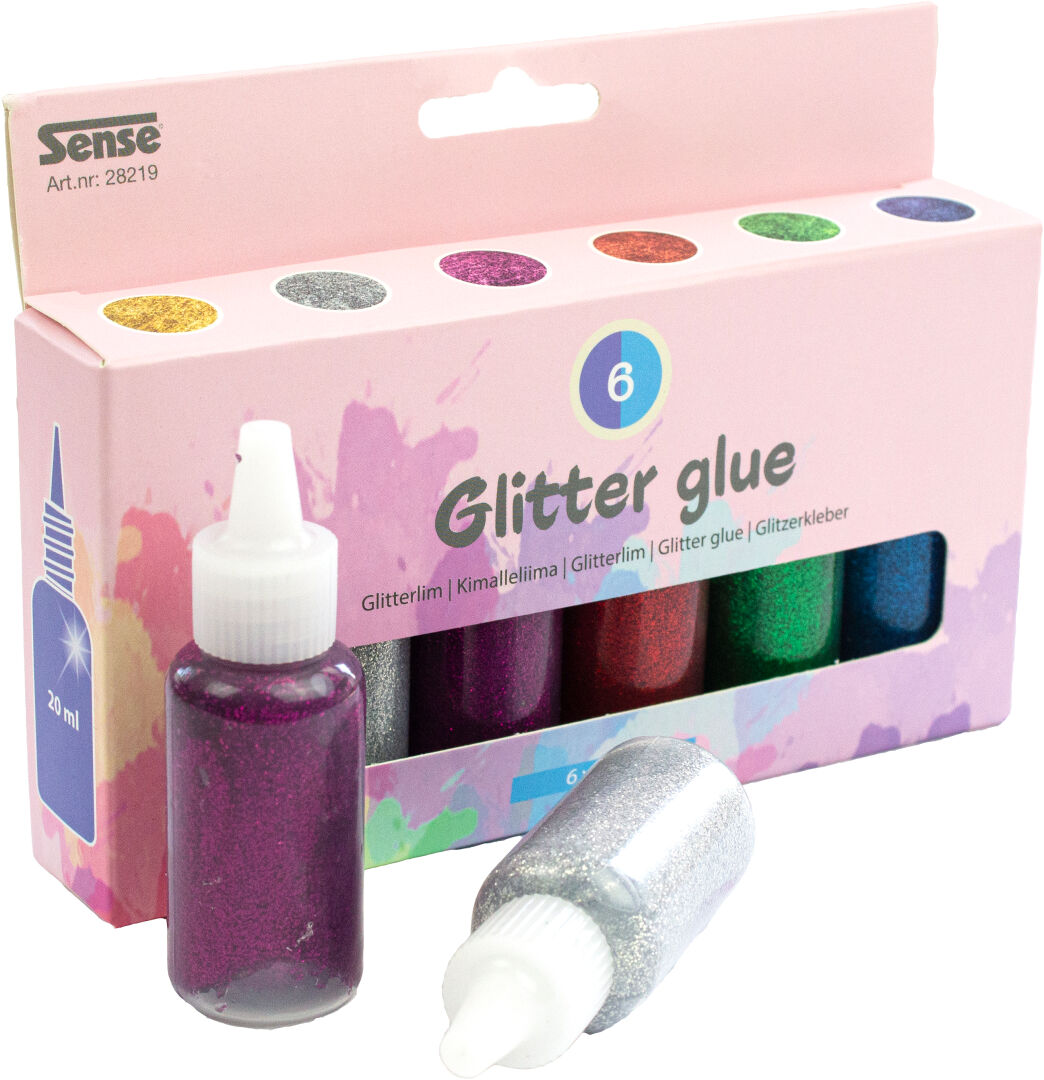 Sense - Glitterlim 6 stk (Guld, Sølv, Lilla, Rød, Grøn, og Blå)