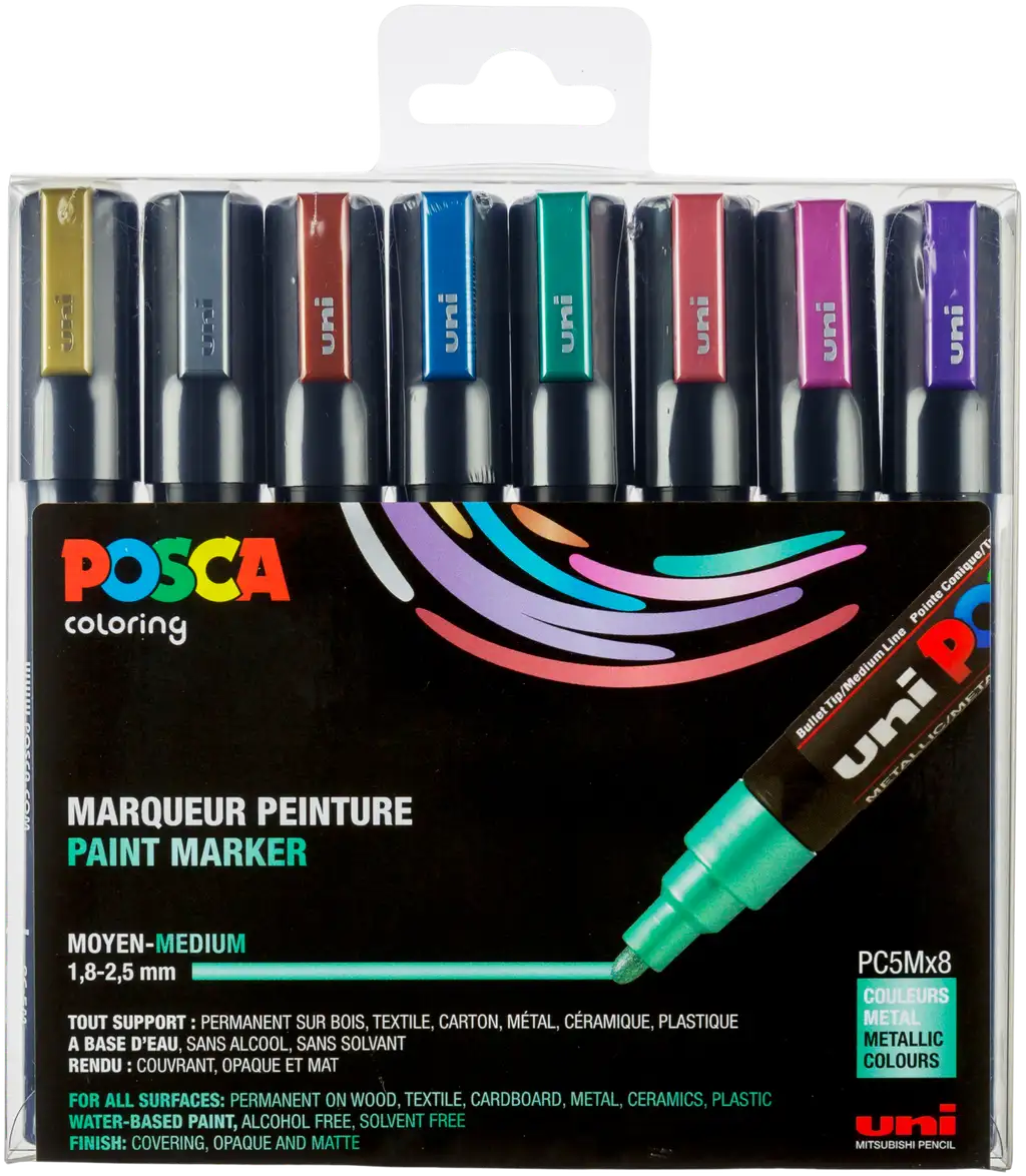 Posca - Akrylmarker Sæt – PC-5M Medium Spids (1,8–2,5 mm) Metallic – 16 Vandbaserede Tuscher