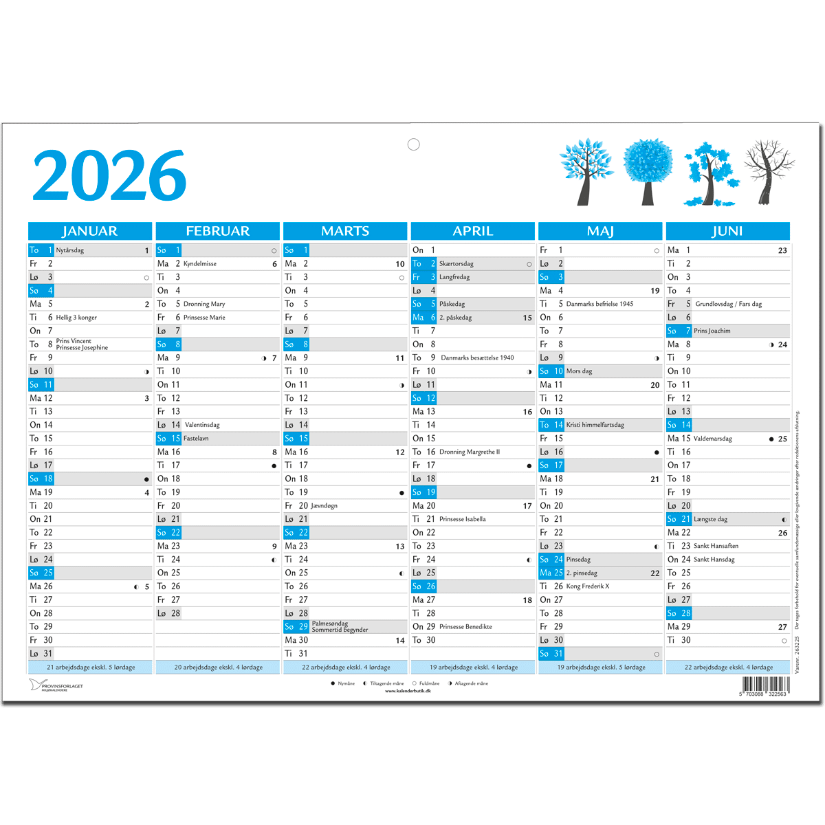 A2 vægkalender 2026 Blå