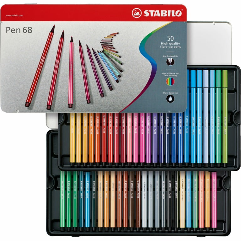 STABILO Pen 68 Premium fiberpen, 50 tuscher i metaletui