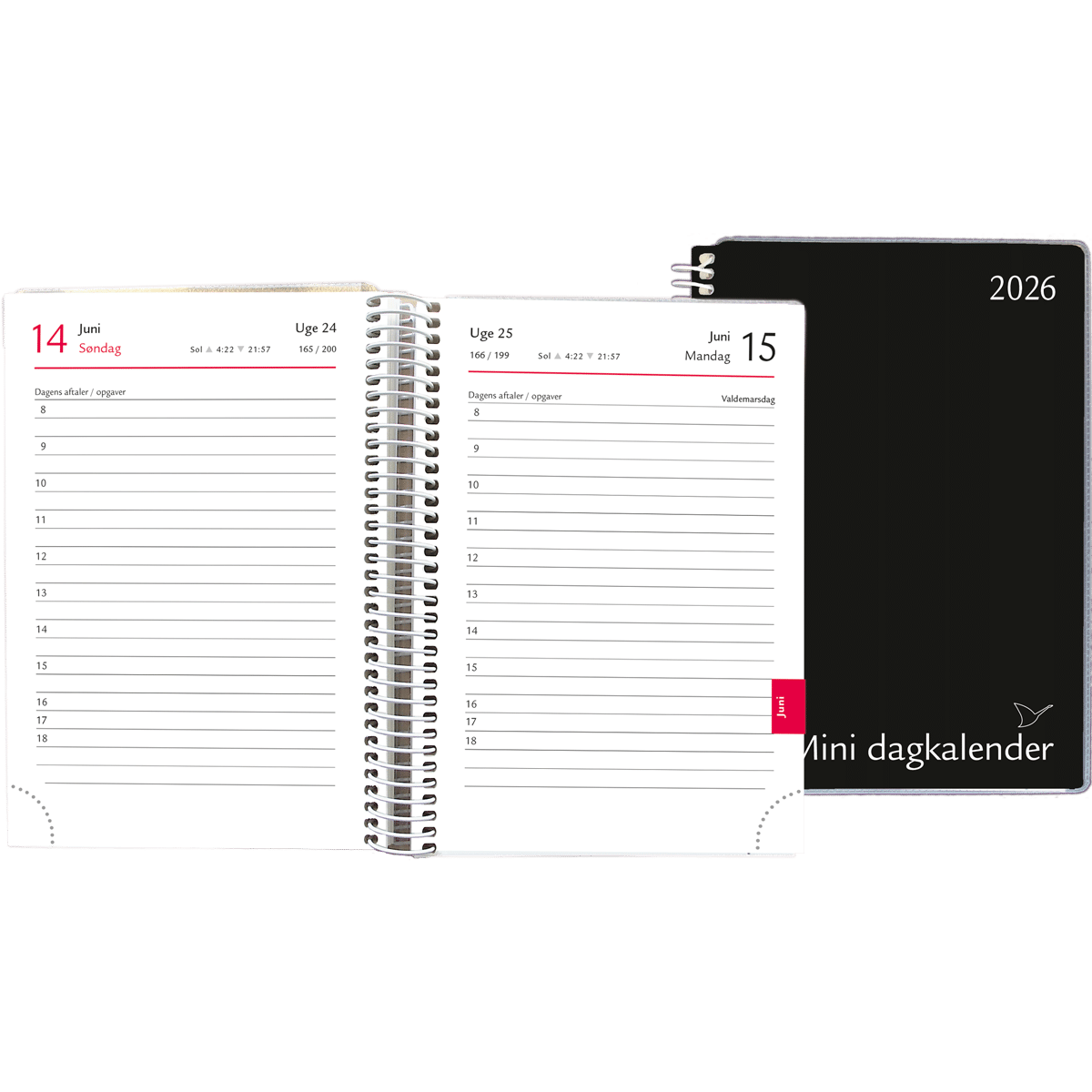 Mini dagkalender 2026 med 1 dag pr. side Sort
