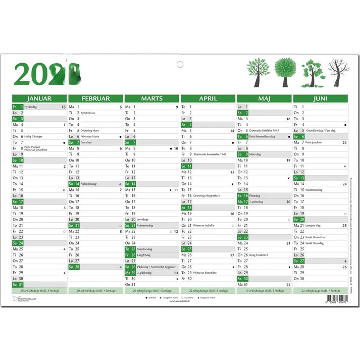 A4-vægkalender Grøn 2026