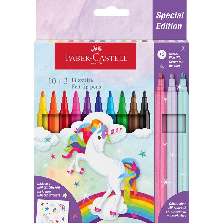 Faber-Castell - Farve tusser 10 + 3 glitter
