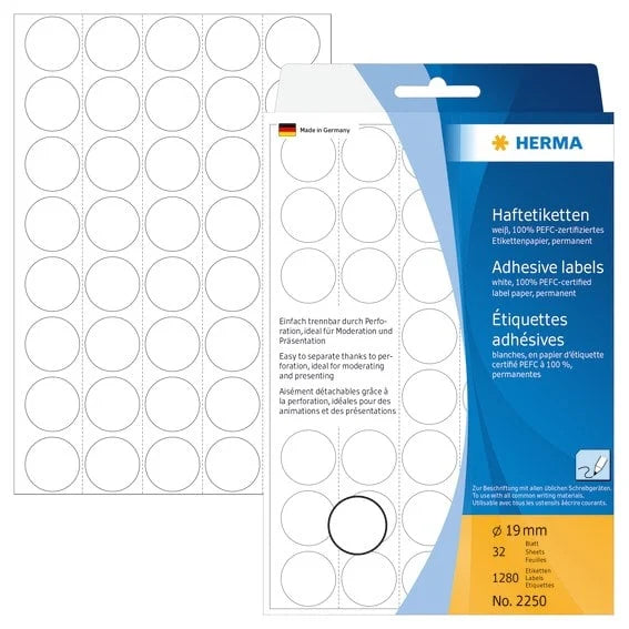 Herma - Runde Etiketter permanent (flere farver og størrelser)