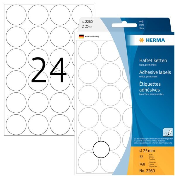 Herma - Runde Etiketter permanent (flere farver og størrelser)