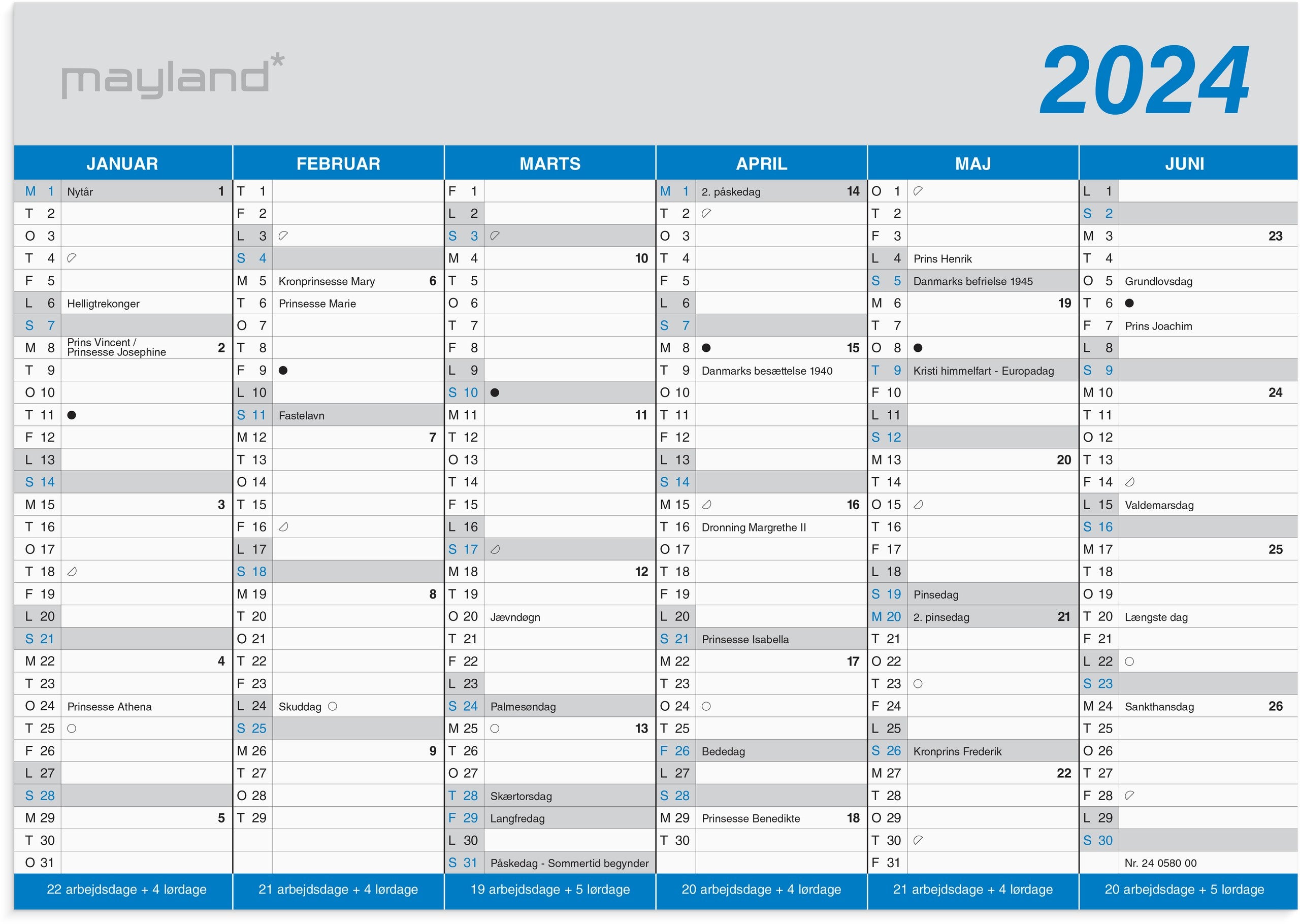 Kontorkalender Klassisk A5 2024