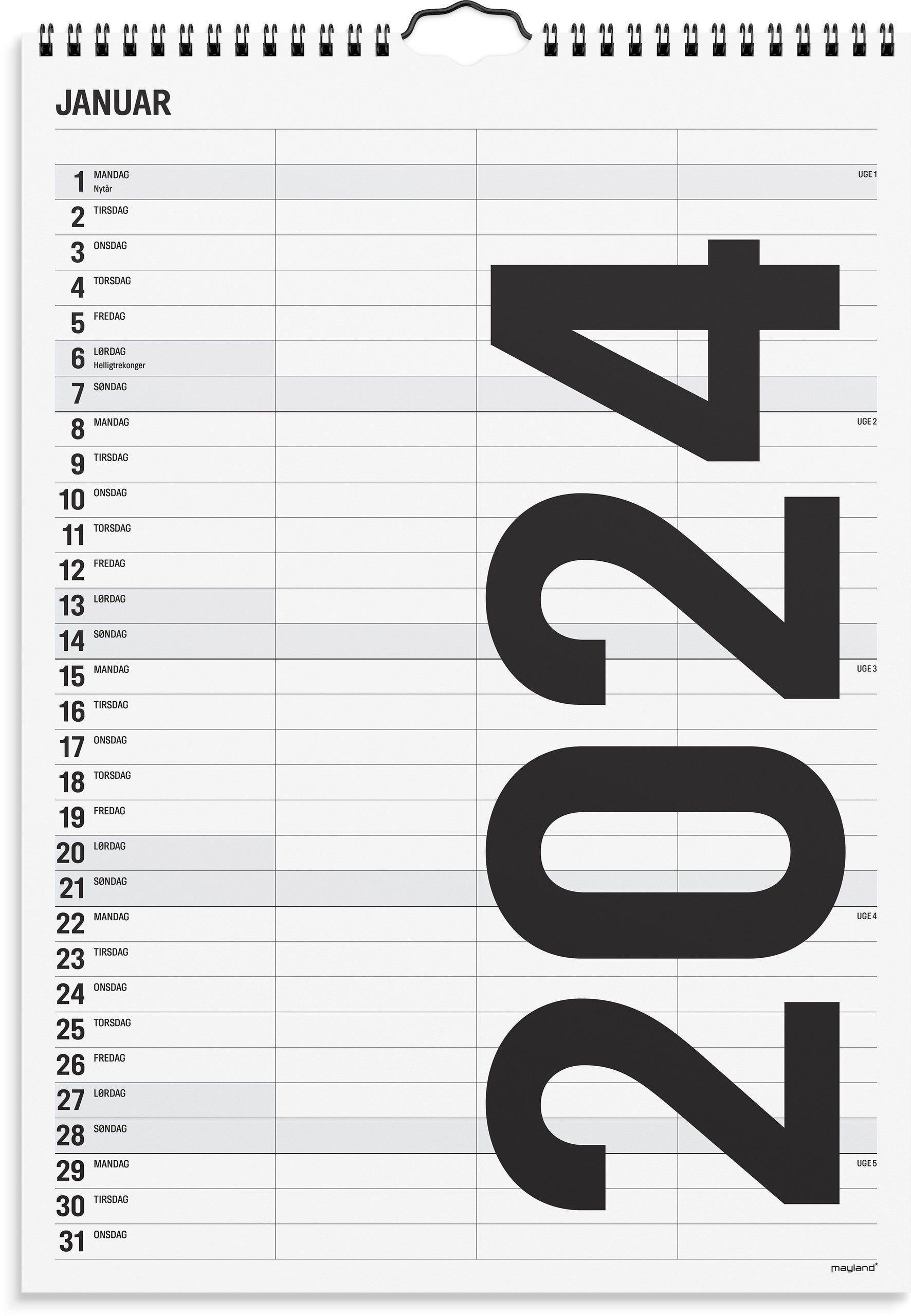 Familiekalender Black and white 3 kol. 2024