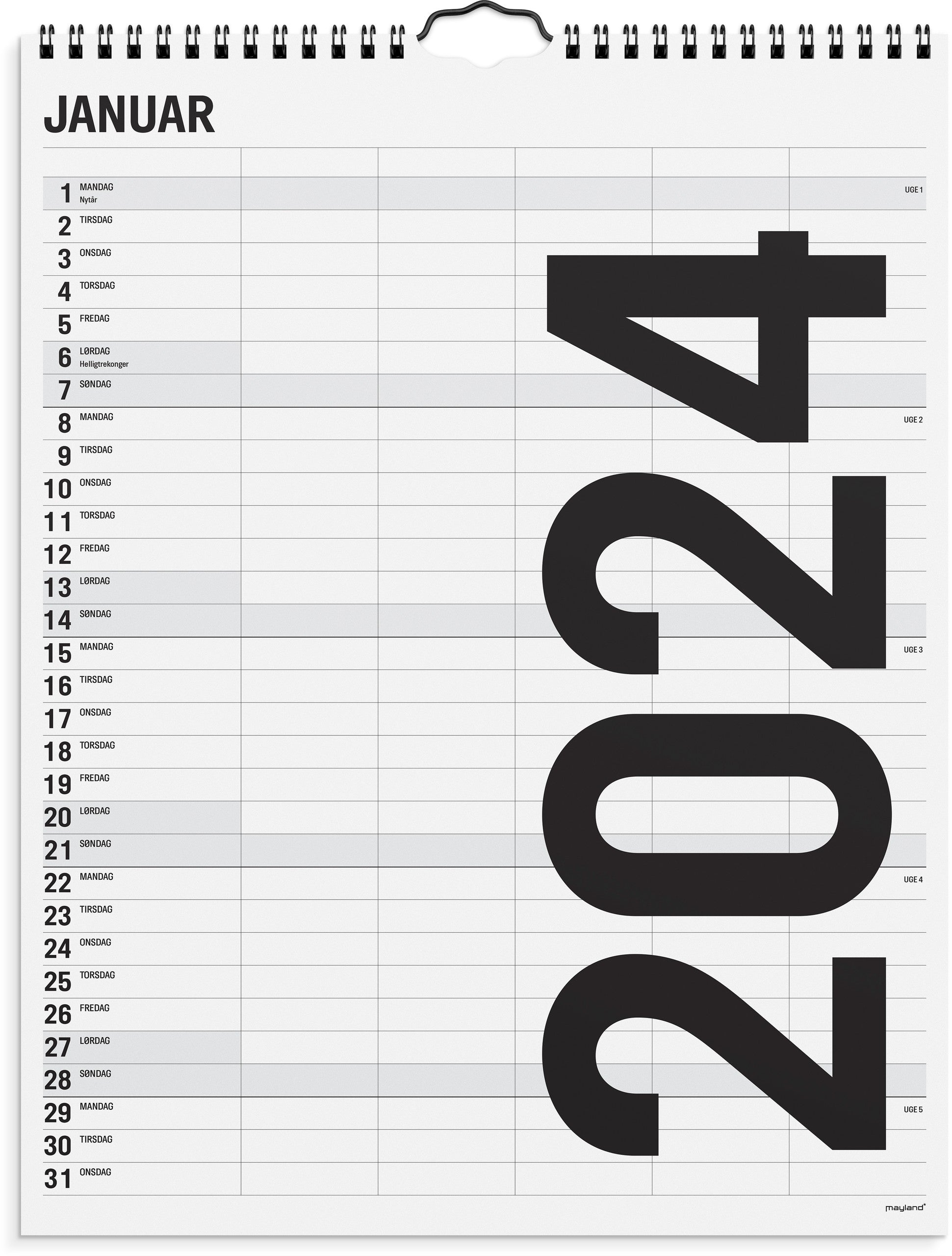 Familiekalender Black and white 5 kol. 2024