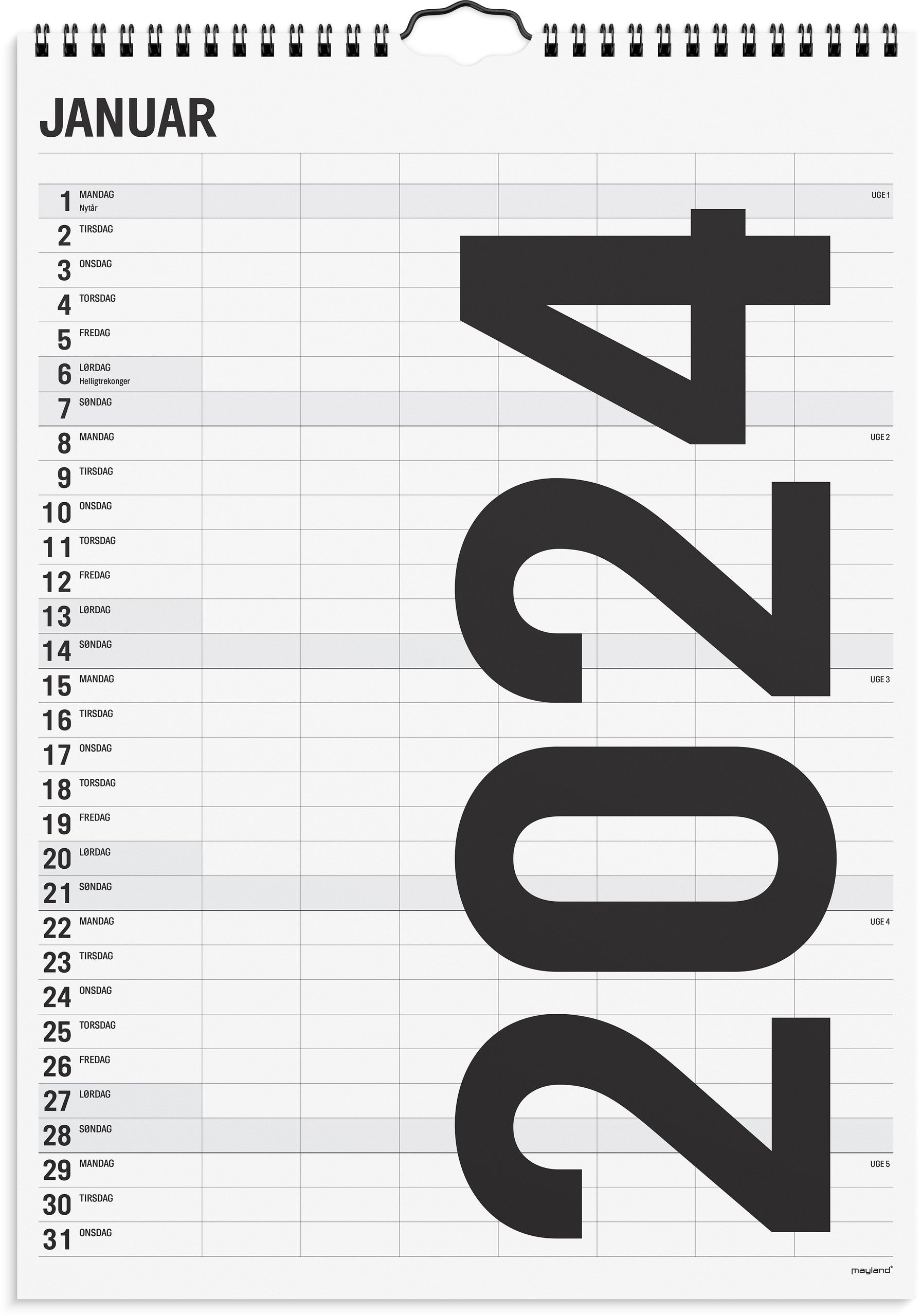 Familiekalender Black and white 7 kol. 2024