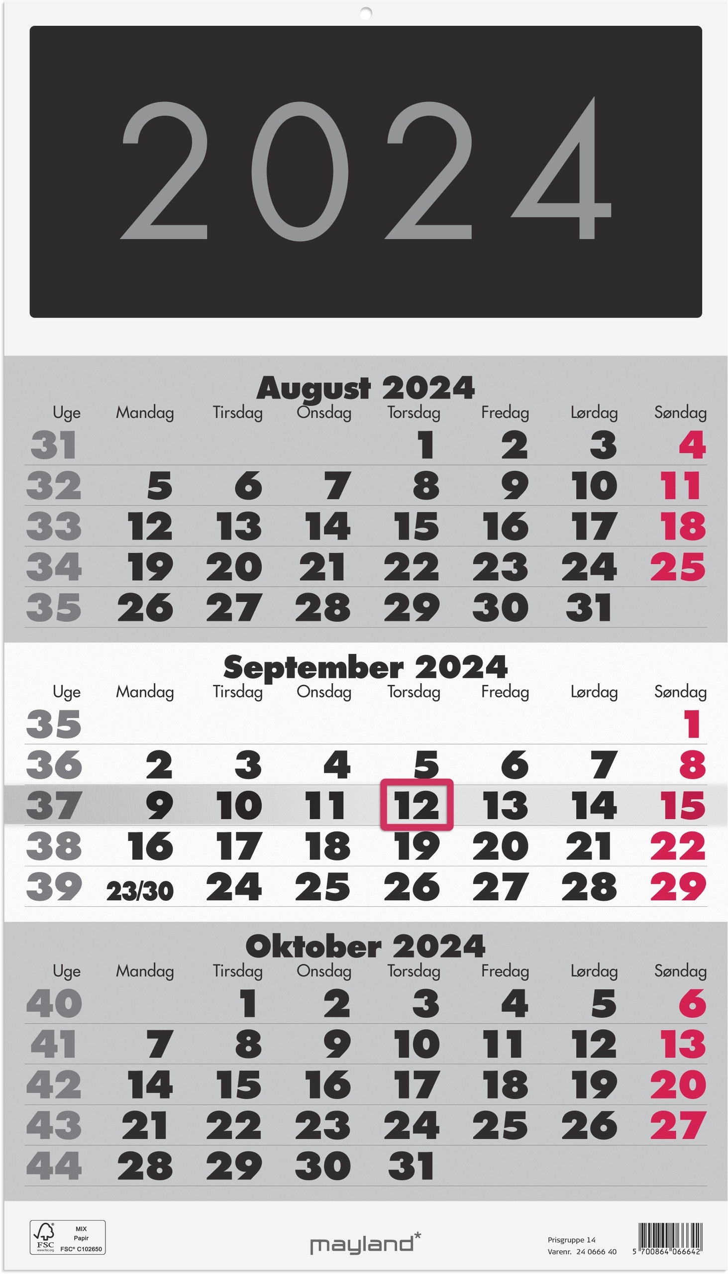 Vægkalender Triplanner 2024