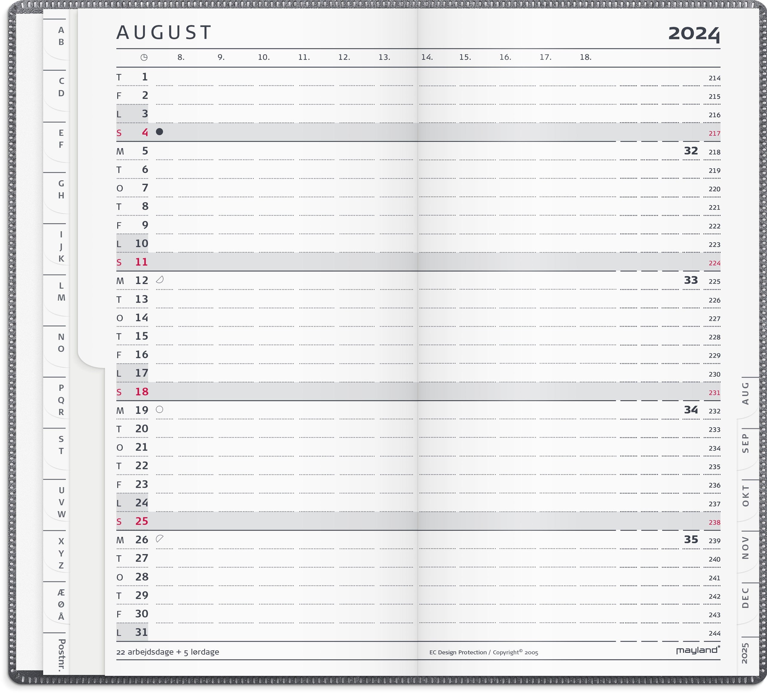 Index Planner månedskalender mørkegrå PP-plast 2024