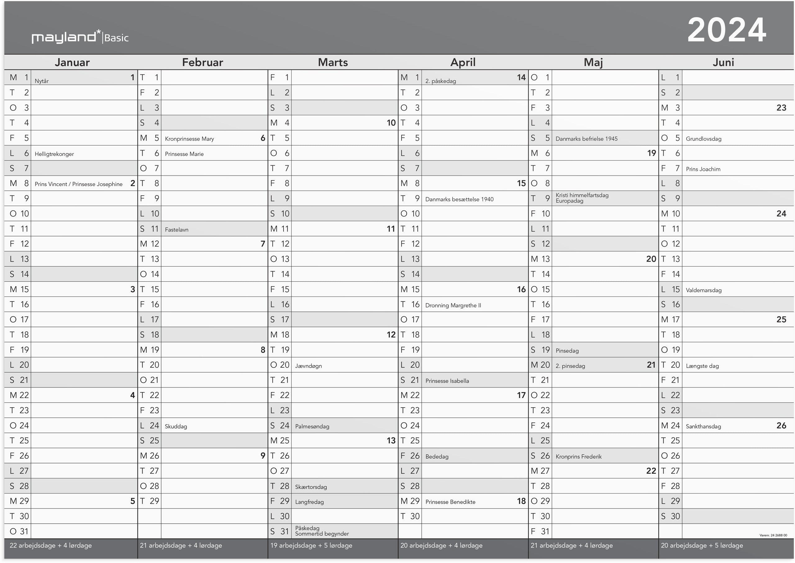 Basic kontorkalender A4 2024