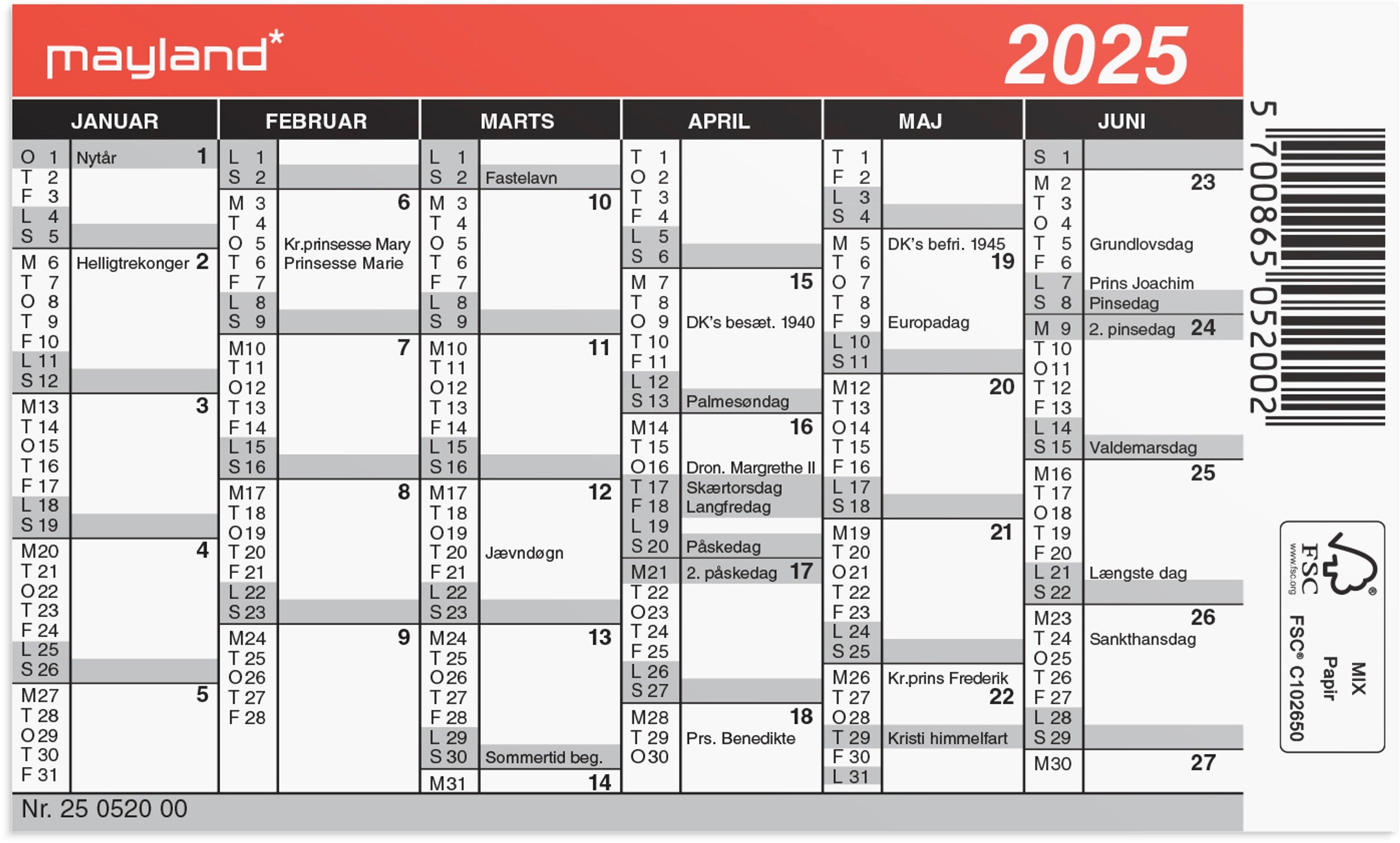 Mini kalender 2025