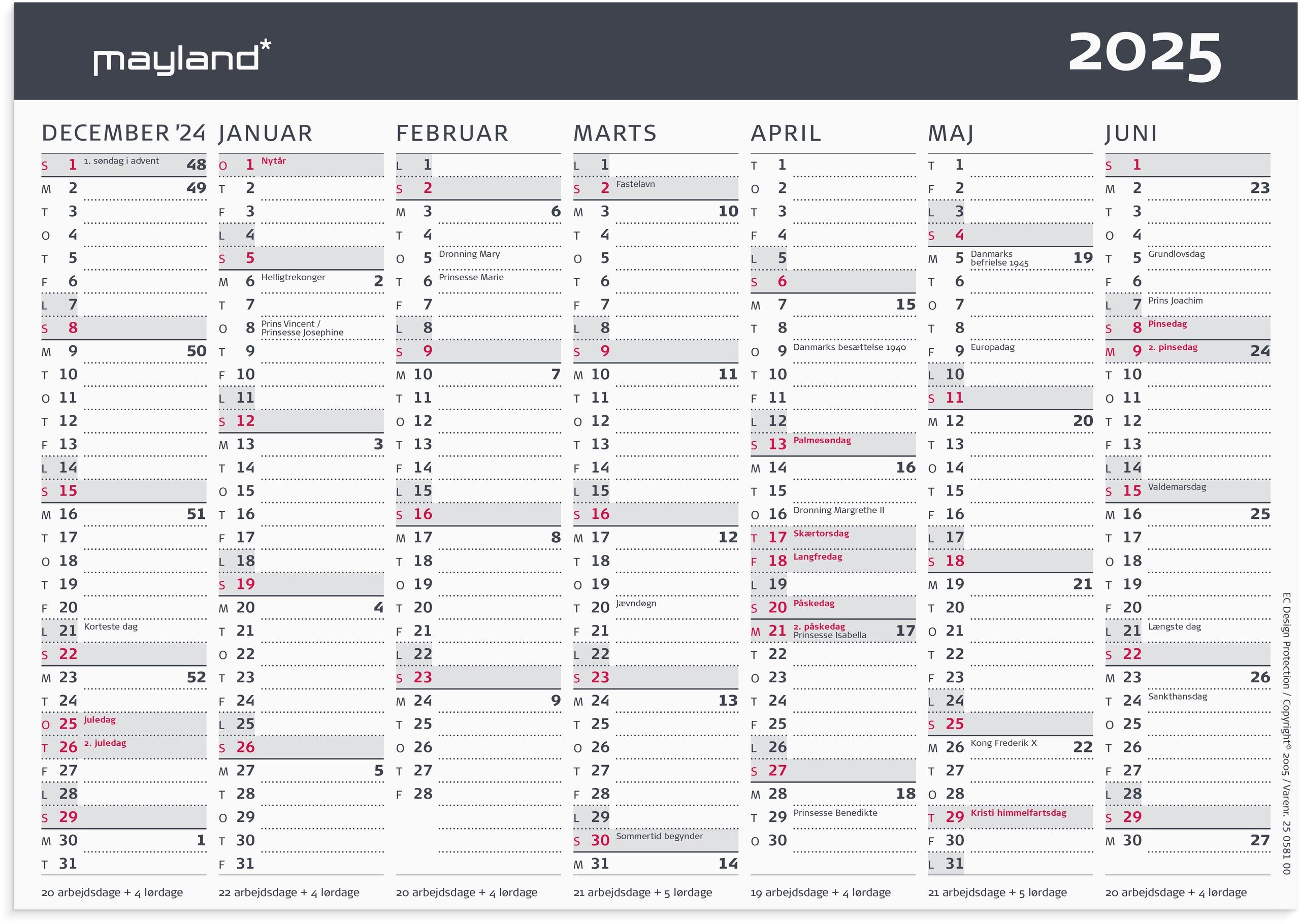 Kontor bordkalender Moderne A5 2025