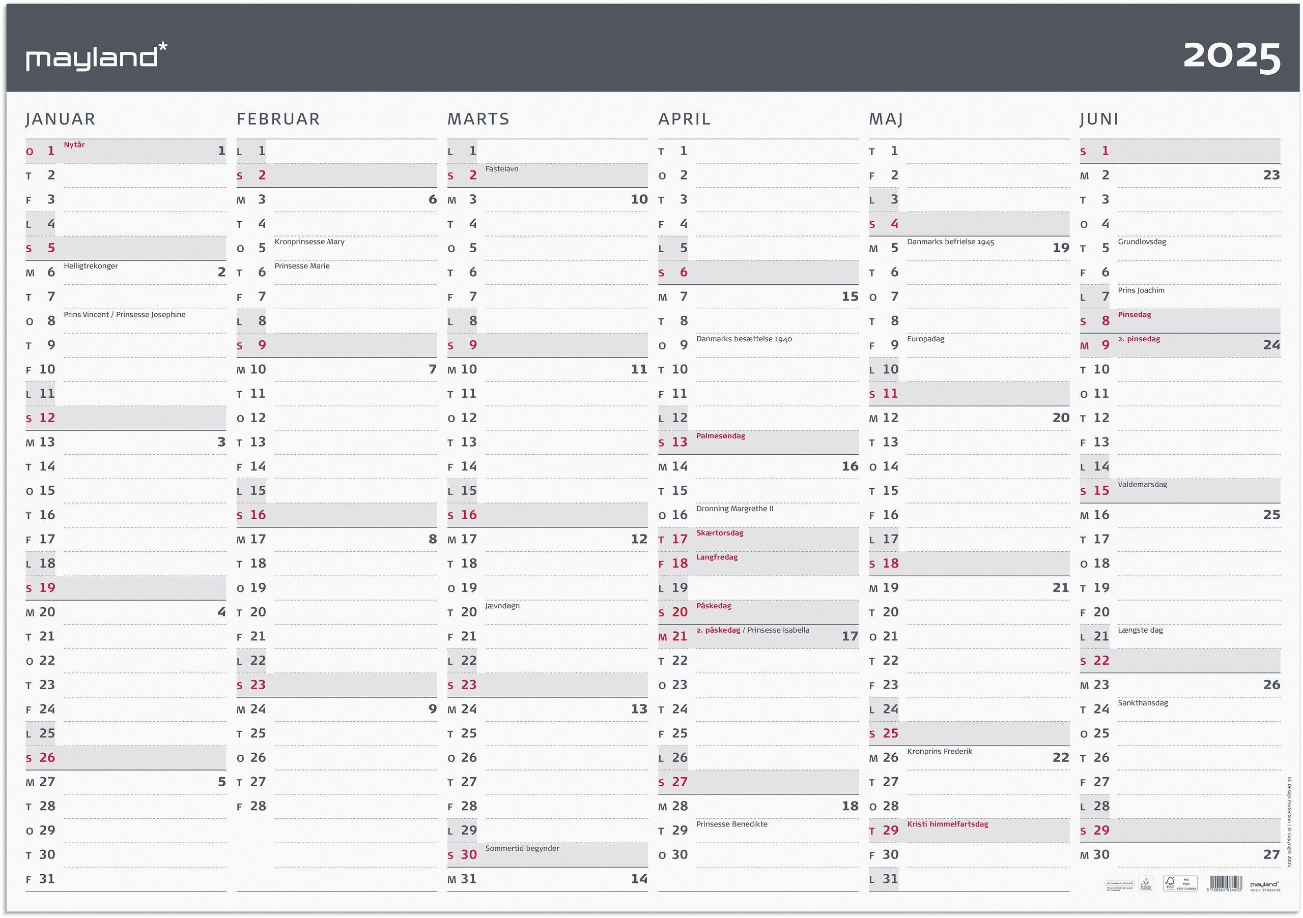 Kæmpekalender Moderne 2x6 mdr. papir rør 2025