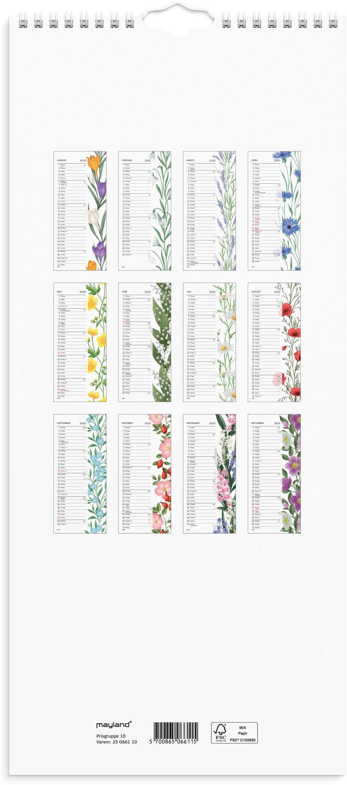 Vægkalender Blomster 2025