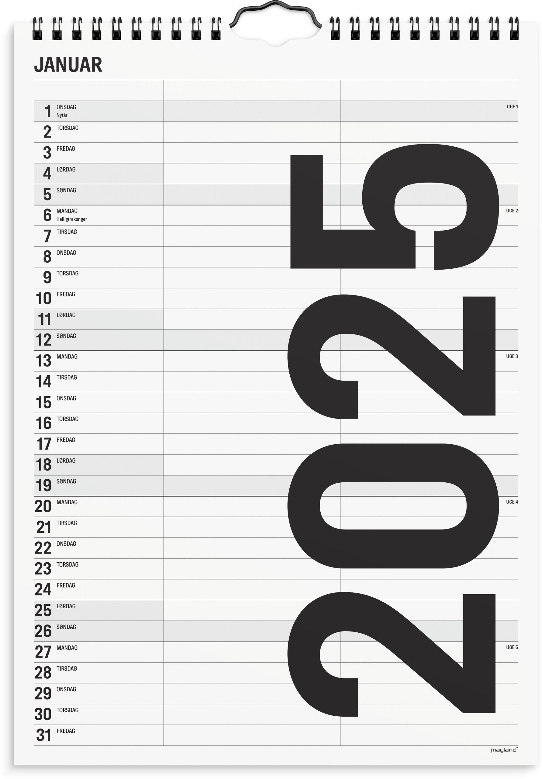 Familiekalender Black and white 2 kol. 2025